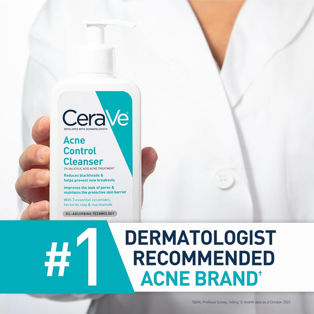 CeraVe Acne Treatment Face Wash, Salicylic Acid Cleanser with Purifying Clay